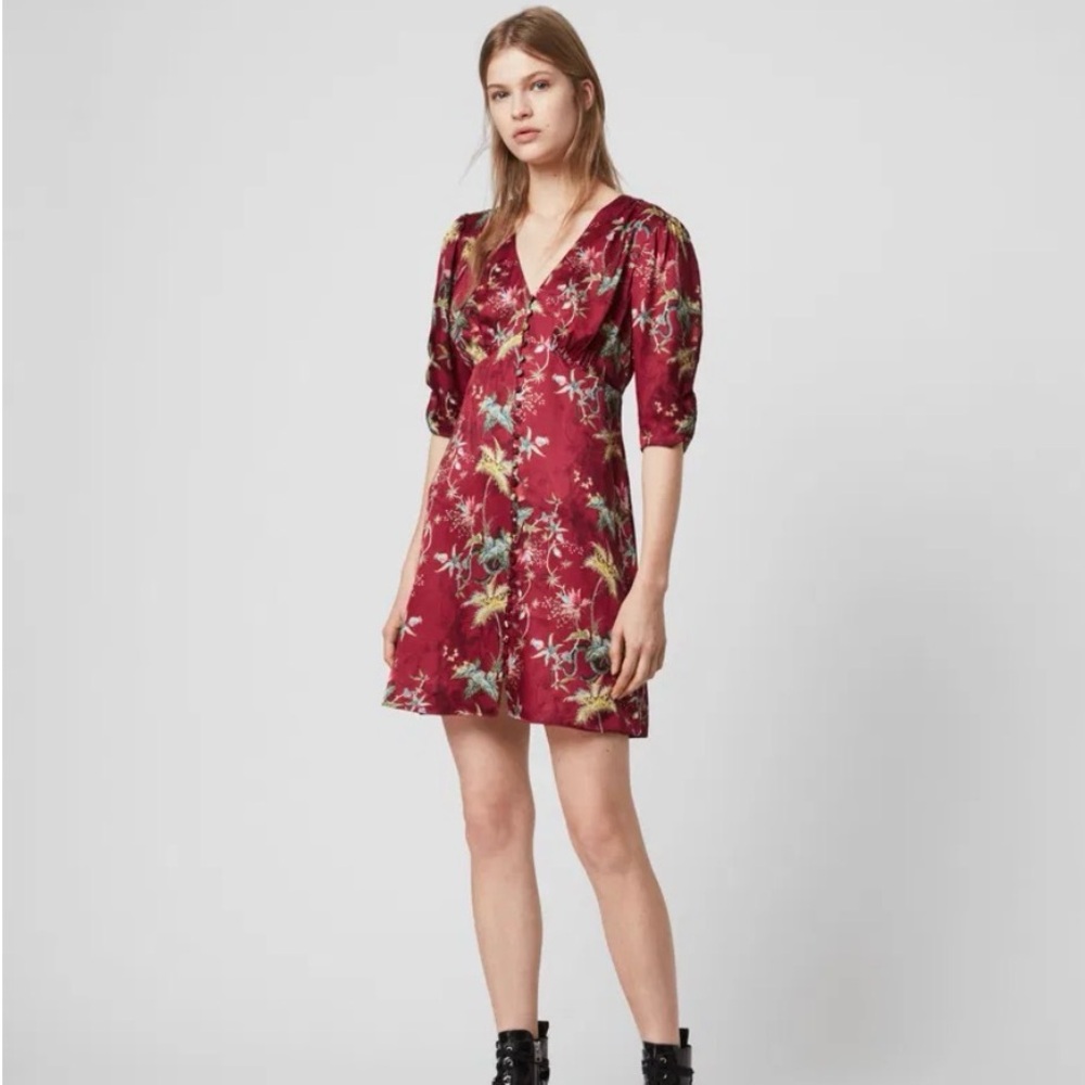 All Saints Red Kota Silk Evolution Dress